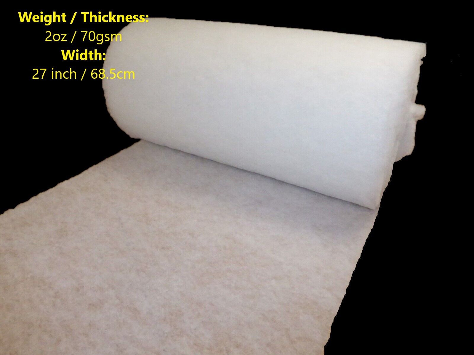 50 metres of 2oz Polyester Wadding Dacron - Upholstery Quilting Batting -  27 inches wide